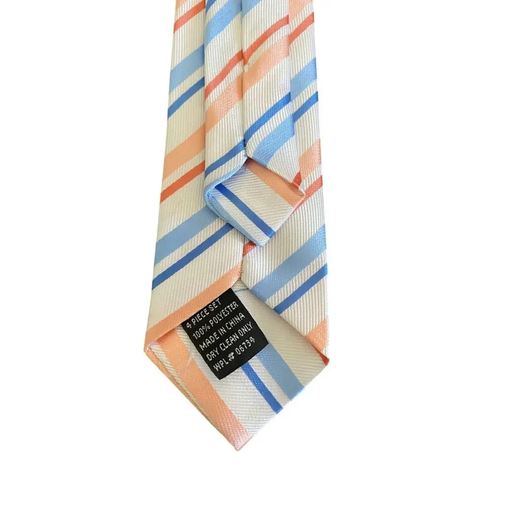 Boys Clip On Necktie Blue Pink Stripe Formal Tie Polyester‎